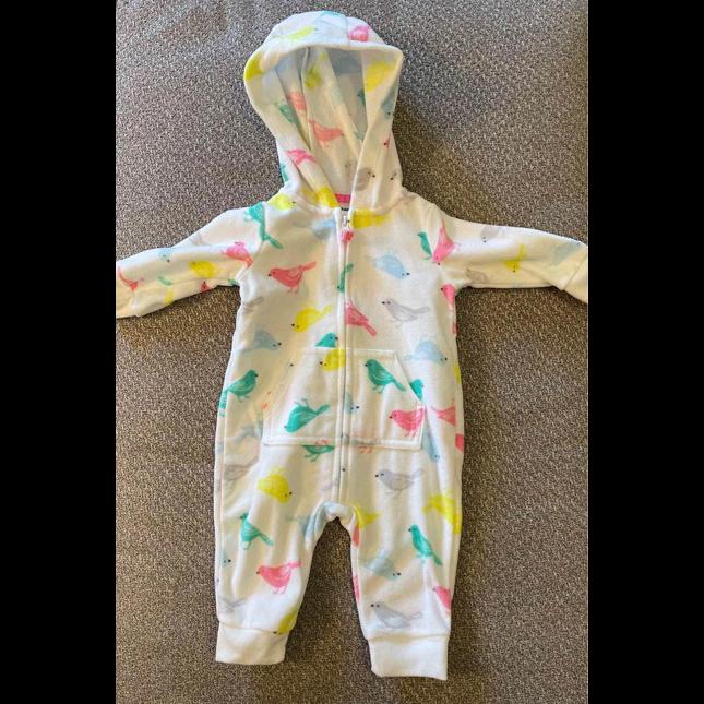 Baby Girls 3 Month Fleece Hooded One Piece Outfit-New